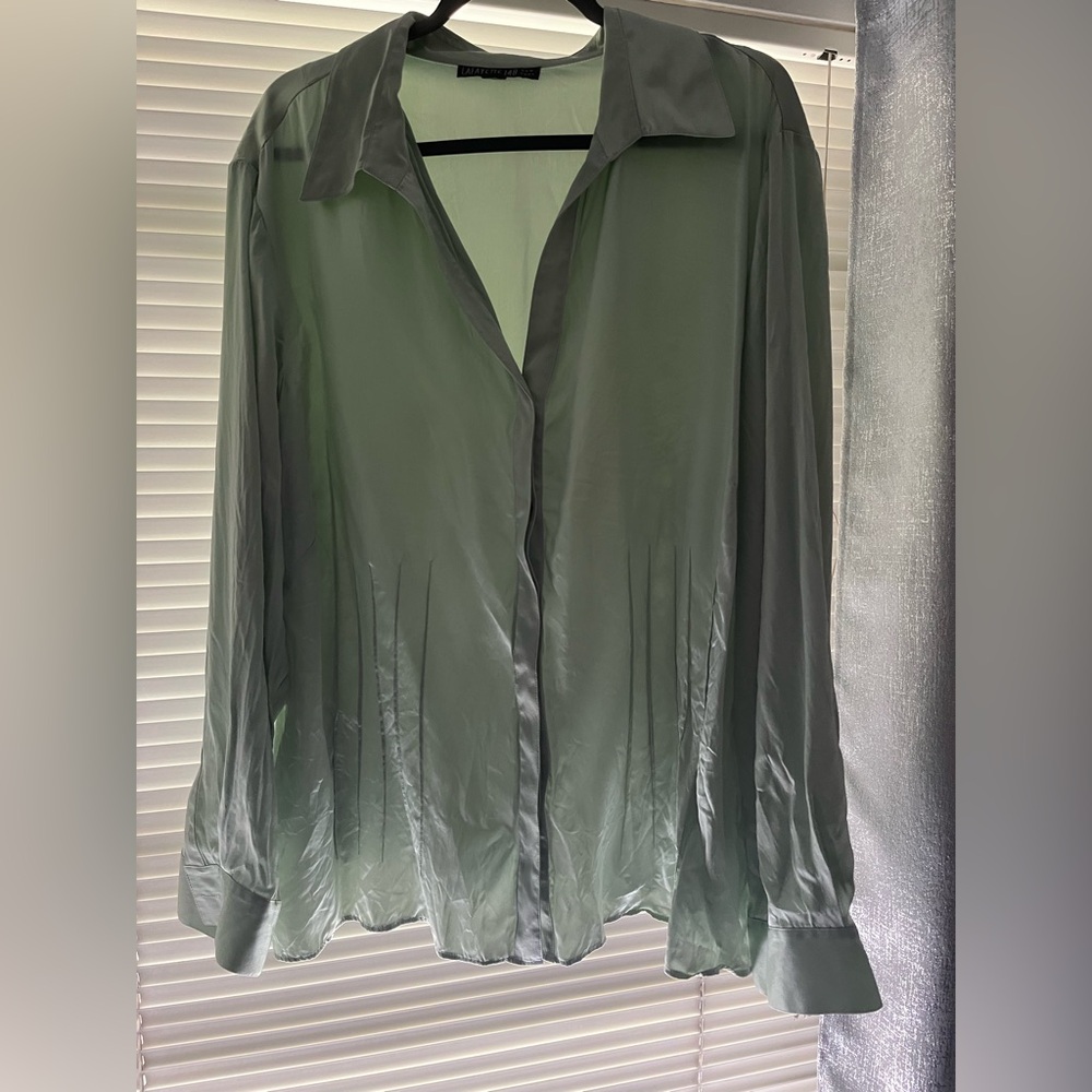 Lafayette 148 New York Green Long Sleeve Button Down Shirt